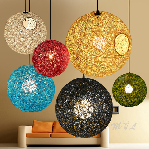 Rattan Ball Pendant Lights Nordic Wicker Pendant Lamp Suspension Lights for Living Room Foyer Bar Coffee Shop Lighting Fixtures ► Photo 1/6