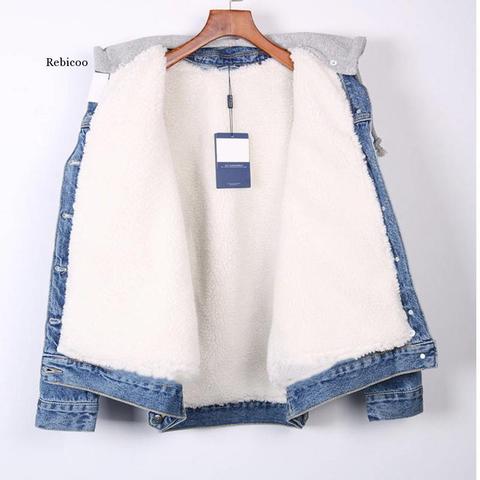 Autumn And Winter Denim Jacket Women Short Winter Imitation Lamb Fleece Thickened Detachable Hooded Warm Befree Veste Femme Coat ► Photo 1/6