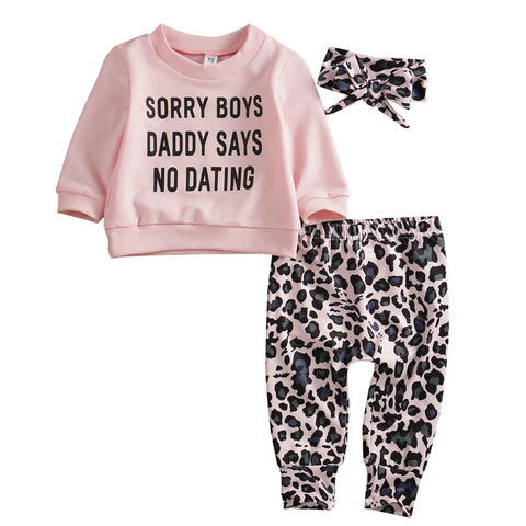 New Fashion 3pcs Cute Baby Girl Fall Clothing Leopard Print T-Shirt Tops Long Pants Outfit Clothes Set ► Photo 1/6