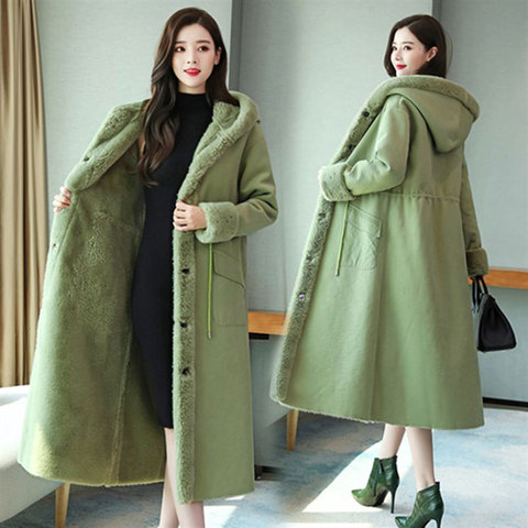 Long Woolen Coat Women Fur Collar Hooded Jacket Winter Fur  Coat Plus size Loose Fashion Thick Warm Wool Jacket Women Overcoat ► Photo 1/6