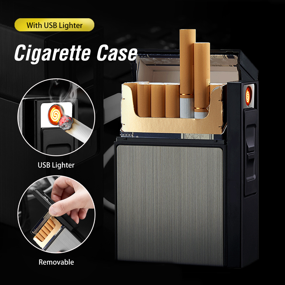 Cigarette Case Box Lighter 20pcs Cigarette Holder for Lady Slim Cigarette  USB Electronic Tungsten Lighter Men Gifts