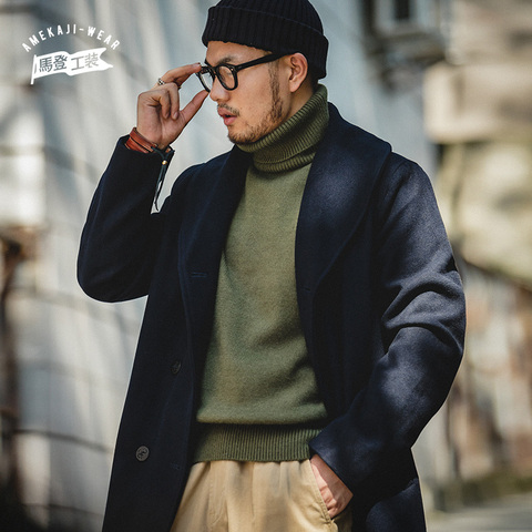 Maden Winter Wool Coats Men's Casual Brand Jackets Solid Color Wool Blends Woolen Pea Coat Male Trench Coat Overcoat Jacket ► Photo 1/6