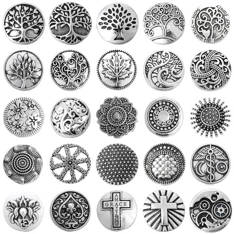 5pcs/lot 18mm Snap Button Jewelry Metal Exotic Retro 18mm Snap Button Plant Flower Life of Tree Cross Button for Snap Bracelets ► Photo 1/6