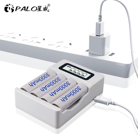 PALO AA AAA rechargeable battery charger 4 slot LCD smart usb charger for 1.2V AA AAA nimh nicd pre-charge batteria ► Photo 1/6