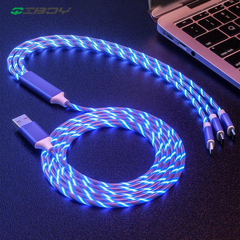 3 in 1 USB Charger Cable For Mobile Phone Micro USB Type C Charge Cable 1.2M Smart Phone Charging LED Streamer Glow Flowing Cord ► Photo 1/6