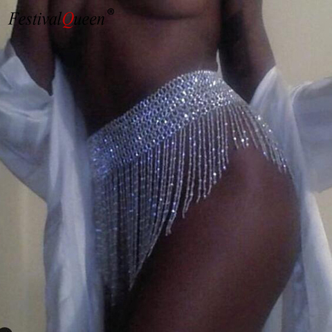 Shiny Crystal Rhinestones Mini Skirts Diamond Long Tassel Luxury Sexy Women Loose Adjustable Night Club Party Fashion Skirt 2022 ► Photo 1/6