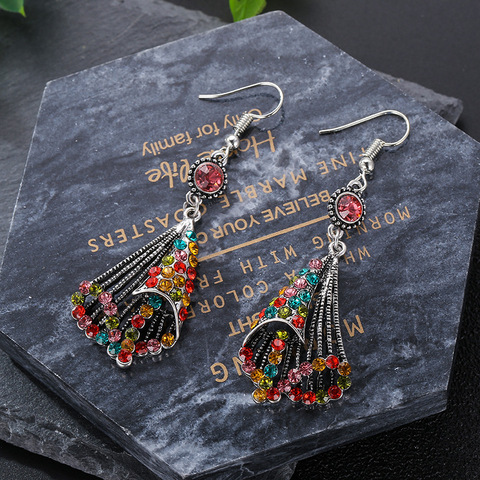 Bohemian Earrings Ethnic Retro Rhinestone Fashion Geometric Tassels Long Color Hollow Out Earrings For Women ► Photo 1/6