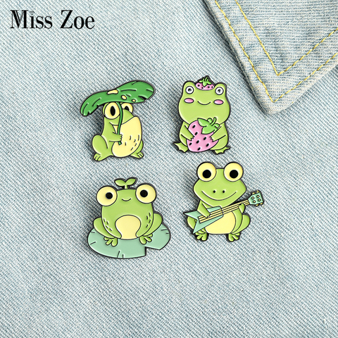 Quack Quack Enamel Pin Custom Frog Lotus Leaf Brooches Bag Lapel Pin Cartoon Animal Badge Jewelry Gift for Kids Friends ► Photo 1/6