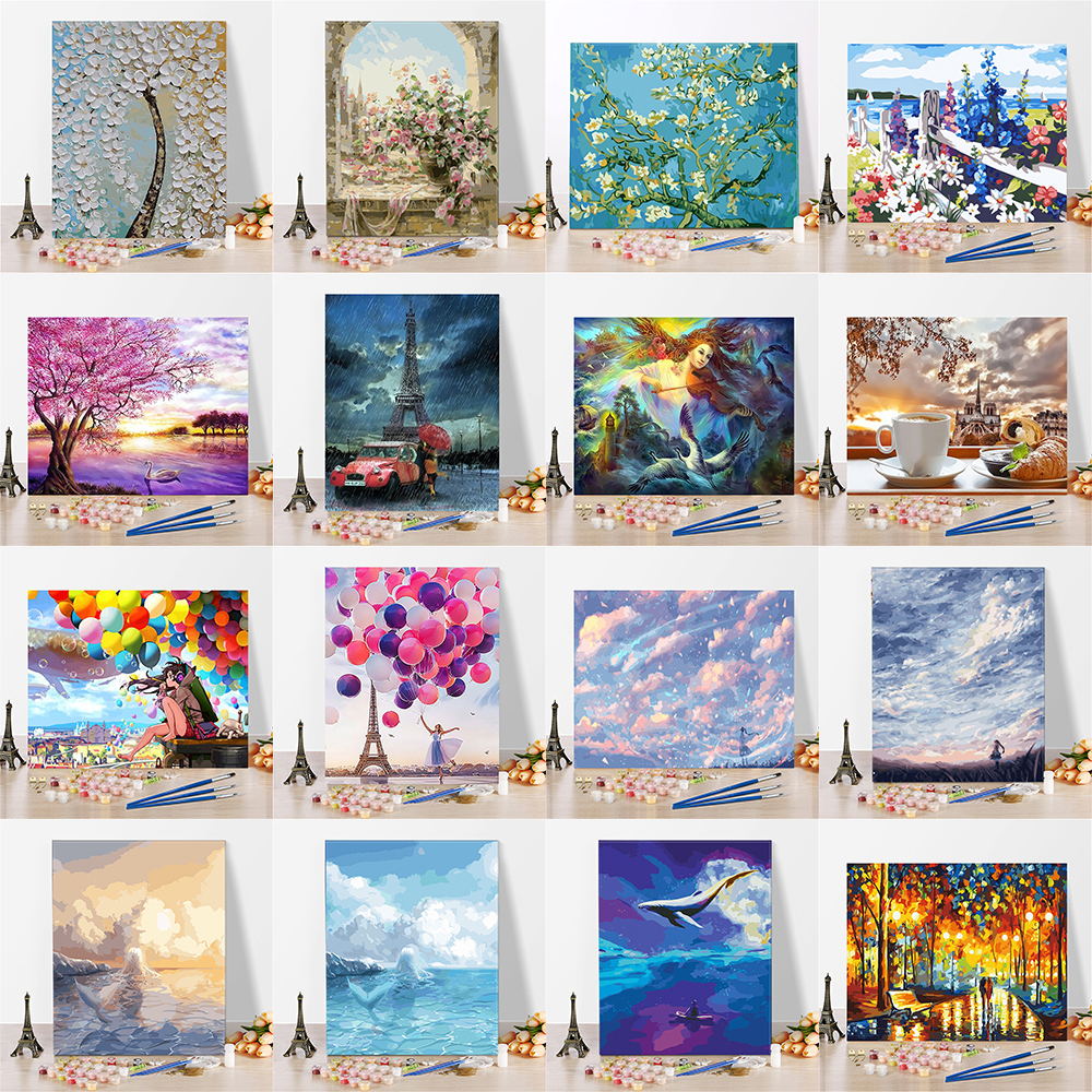 Scenery Oil Painting By Numbers Kit Craft Paint On Canvas DIY Art Decoration US 