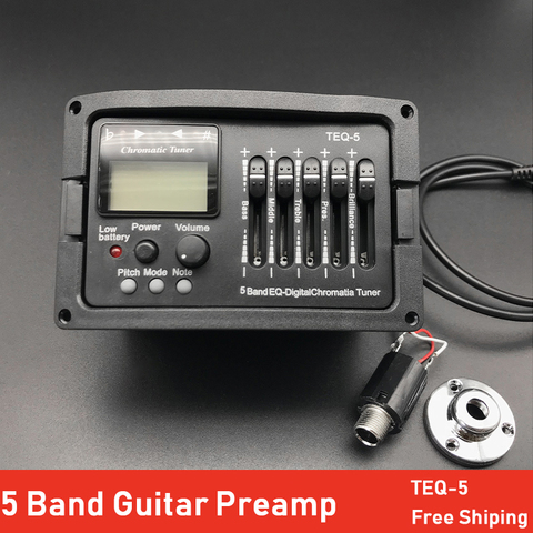 Hot TEQ-5 5 Band Acoustic Guitar Preamp Classical Folk Guitar EQ Equalizer Amplifier Digital Chromatia Blend Tuner Piezo Pickup ► Photo 1/6