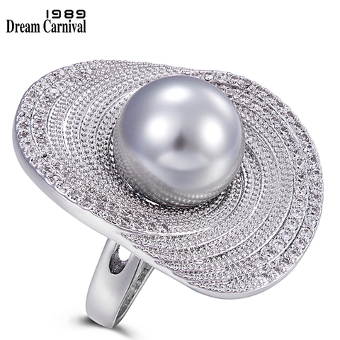 DreamCarnival 1989 New Version Handmade Jewelry Amazing Price Cocktail Party Wedding Synthetic Grey Pearl Women Ring SJ12291R1 ► Photo 1/6