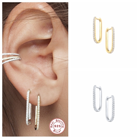CANNER 100% 925 Sterling Silver Big Circle Hoop Earring Ear Bone Buckle Piercing Earrings for Women Mujer U Shape Pendientes ► Photo 1/6