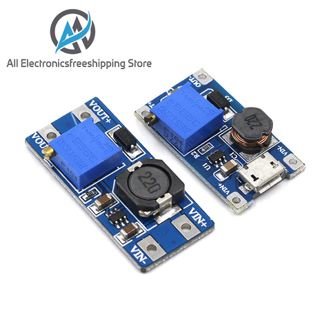 MT3608 DC-DC Adjustable Boost Module 2A Boost Plate Step Up Module with MICRO USB 2V-24V to 5V 9V 12V 28V ► Photo 1/6