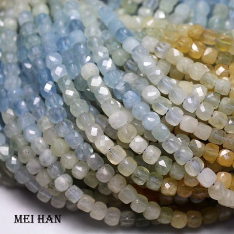 Meihan (1 strand/set) natural aquamarinee 4.8 mm faceted square charm stone beads of  jewerlry making ► Photo 1/3