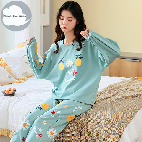 Spring Autumn Women's Sleep Lounge Pajama Long Sleeved Woman Pajama Set Cartoon Pyjamas Cotton Sleepwear M L XL XXL XXXL Fashion ► Photo 1/6