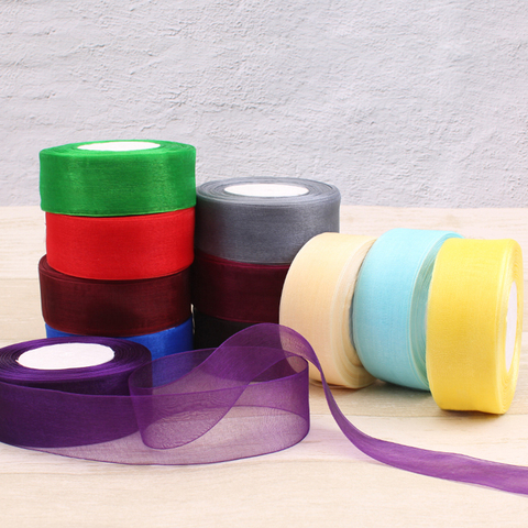 (50yards/roll) 12/15/20/25/40/50mm Organza Ribbon gift wrapping decoration Christmas silk ribbons for Wedding DIY Craft Handmade ► Photo 1/6