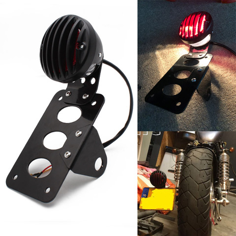 Motorcycle Side Mount Tail Light w/ License Number Plate Bracket For Harley Sportsters Bobber Chopper Rear Stop Light ► Photo 1/6