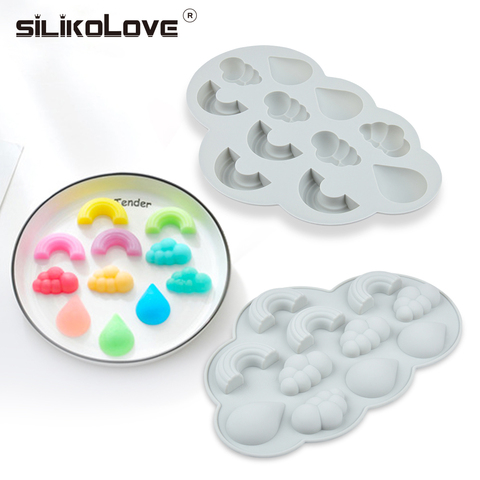 SILIKOLOVE 3D Cloud Rainbow Raindrops Silicone Mold For Cake Decorating Fondant Gelatin Gummies Candies Chocolate Ice Cube Mould ► Photo 1/6