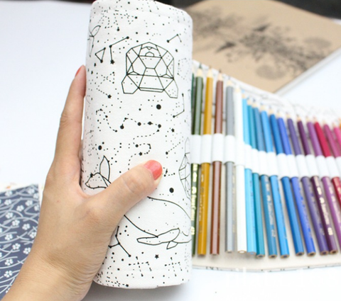 Simple and Portable 36/48 Holes Big Constellation Pencil Case Canvas Roll Pouch Pencilcase Sketch Brush pen Pencil Bag Tools ► Photo 1/6