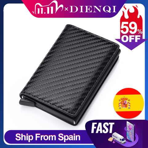 DIENQI Carbon Fiber RFID Blocking Men's Credit Card Holder Leather Bank Card Wallet Case Cardholder Protection Purse For Women ► Photo 1/6