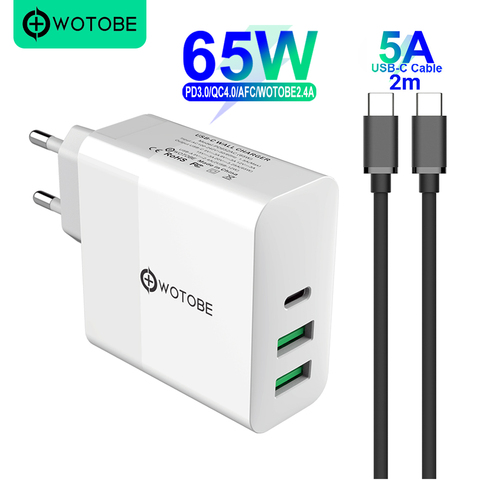 65W TYPE-C USB-C Power Adapter,1Port PD60W QC3.0 Charger For USB-C Laptops MacBook Pro/Air iPad Pro,2port USB for S8/S10 iPhone ► Photo 1/6