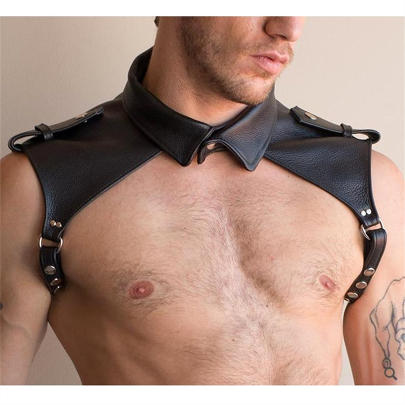 Fashion Men Body Leather Harness Shirt Top Bondage Chest Tape Rave