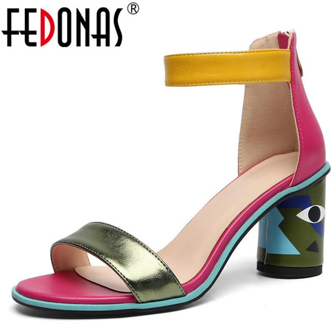 FEDONAS 2022 Women Sandals Prints High Heels Summer Party Wedding Shoes Microfiber Woman Sexy Peep Toe Heels Pumps New Sandals ► Photo 1/6
