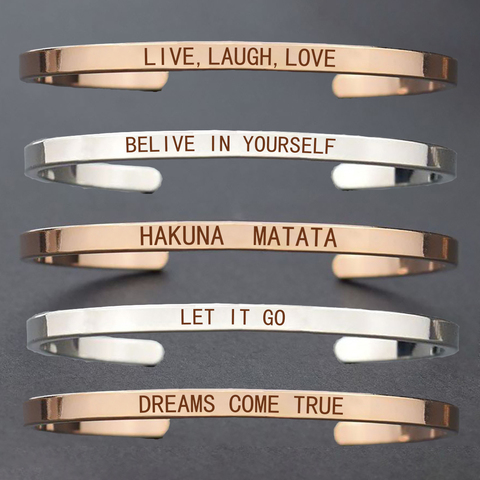 Hakuna Matata Simple Inspirational Letters Engraved African Proverb Bracelet Copper Alloy Cuff Bangle Bracelet for Lovers ► Photo 1/6