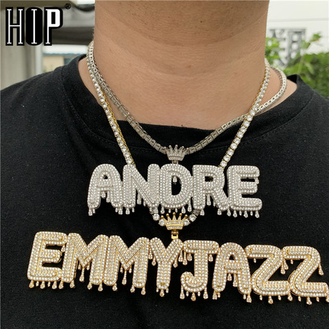 Hip Hop Custom Name Cubic Zircon Crown Drip Iced Out Bubble Letters Chain Pendants&Necklaces For Men Jewelry Cuban Tennis Chain ► Photo 1/6