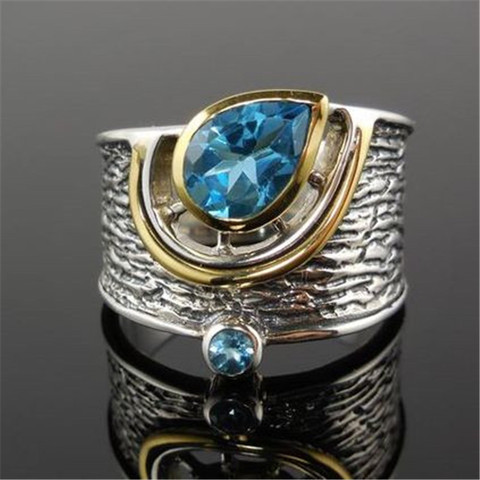 Huitan Drop Shipping Ethnic Women Rings Personality Design with Water Drop Stone Female Party Ring Birthday Gift Jewelry Ring ► Photo 1/3