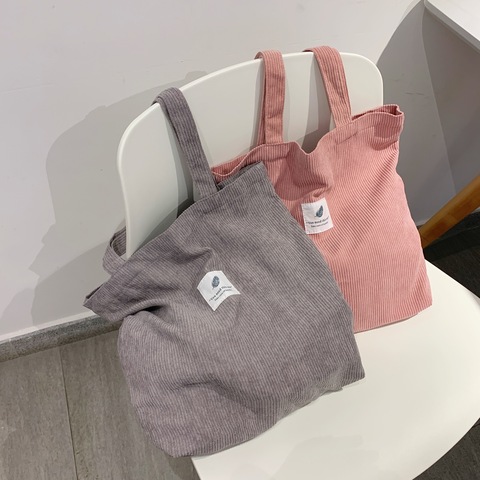 Canvas Corduroy Shoulder Shopping Bags for Women Shopper Daily Handbag Female Environmental Storage Reusable Foldable Totes Bags ► Photo 1/6
