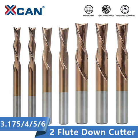 XCAN 2 Flute Cutter 3.175 4 5 6mm Shank Left Hand Down Cutter Carbide Spiral End Mill For Cutting Aluminum CNC Router Bit ► Photo 1/6