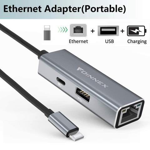FOINNEX Ethernet Adapter Power Charging PD for iPad for iPhone 11/X/XS/XR/8/7/6 , Lighting to RJ45 Ethernet, USB Camera ► Photo 1/6