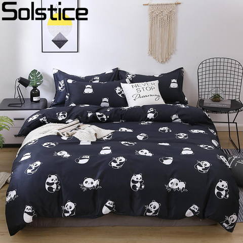 Solstice Cartoon Black Printing Panda Children Boy/kids Bedding Set Duvet Cover Bed Sheet Pillowcase Bed Cover Linens Bedclothes ► Photo 1/6