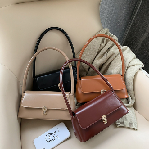 Solid Color PU Leather Handbags For Women 2022 Shoulder Bag Female Small Elegant Totes Lady Handbag Luxury Hand Bag ► Photo 1/6