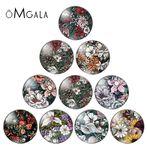Vintage White Red Flowers Drawings 10pcs 12mm/18mm/20mm/25mm Round photo glass cabochon demo flat back Making findings ► Photo 1/6