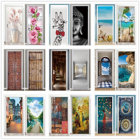 Landscape Door Stickers 3D Removable Vinilos Para Puertas Adhesive Wallpaper Art Murals for Doors Bibliotheque Modern Home Decor ► Photo 1/6