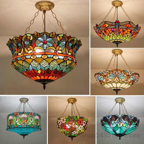 Tiffany Retro Stained Glass Pendant Lights Vintage Mediterranean Baroque Hanging Lamp for Dining Room Bar Kitchen Light Fixtures ► Photo 1/6