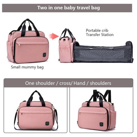 LEQUEEN 3 In 1 Diaper Bag Backpack Foldable Baby Bed Waterproof Travel Bag with USB Charge Diaper Bag Backpack with Changing Bed ► Photo 1/6