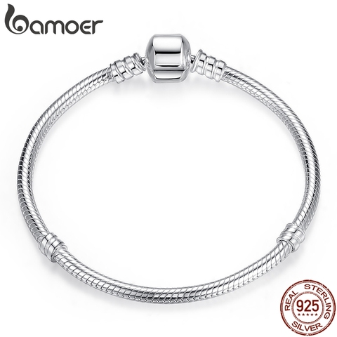 BAMOER TOP SALE Authentic 100% 925 Sterling Silver Snake Chain Bangle & Bracelet for Women Luxury Jewelry 17-20CM PAS902 ► Photo 1/5