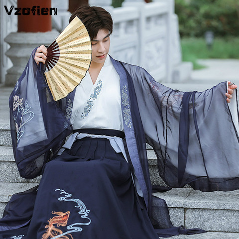 Men Traditional Ancient Han Dynasty Swordsman Hanfu Robe Chinese Folk Cosplay Stage Costume Hanfu Outfit Carnival Party Dress ► Photo 1/5