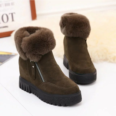 New Women Boots Winter Outdoor Keep Warm Fur Boots Waterproof Women's Snow Boots Thick Heel with Round Head High Heels ► Photo 1/6