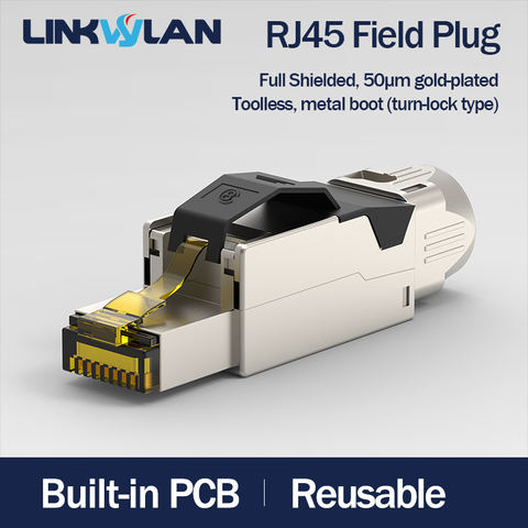 Turn-Lock Metal Boot Type RJ45 Cat6A Cat8 Field Termination Connector Plug Full Shielded 50u Gold-Plated On Contact Pins ► Photo 1/6