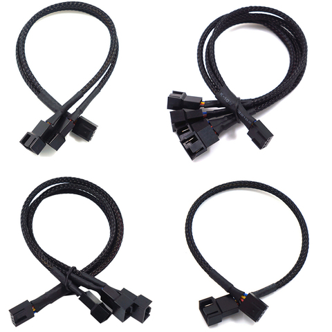 4 Pin Pwm Fan Cable 1 To 2/3/4 Ways Splitter Black Sleeved 27cm Extension Cable Connector  PWM Extension Cables ► Photo 1/6