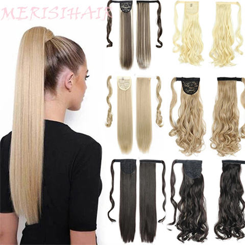 MERISIHAIR Long Straight Wrap Around Clip In Ponytail Hair Extension Heat Resistant Synthetic  Pony Tail Fake Hair ► Photo 1/6