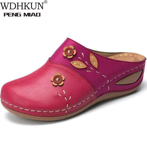 2022 Women Sandals Summer Women Shoes Soft Bottom Retro Baotou Shoes Woman Flowers Leaves Style Wedges Women Slippers Plus Size ► Photo 1/6