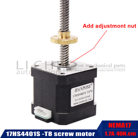 Screw rod L100-500MM Nema17 Screw stepper motor 1.7A 40N.CM 17HS4401S-T8  with Copper nut lead 2/4/8mm for 3D Medical machinery ► Photo 1/6