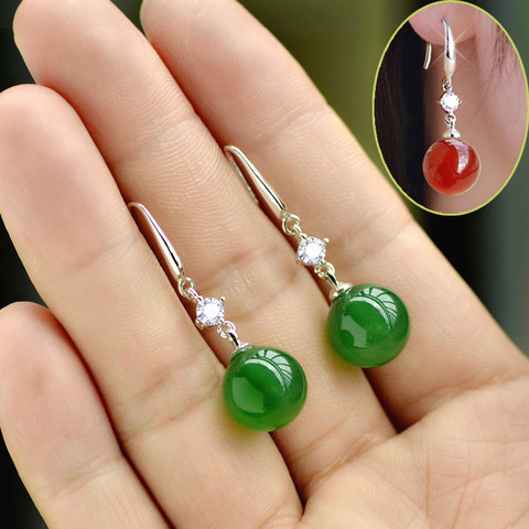 925 Sliver Emerald Jade Jewelry Earrings Natural Green Agate Chalcedony Gemstone Drop Garnet  Diamond  for Women ► Photo 1/4