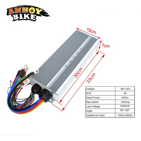 Ebike Controller48v 60V72V84V96V120V 4000W Hub Motor Controller 4kw 36MOS Current 100Amp Corrente Bicicleta Electric Motorcycle ► Photo 1/2