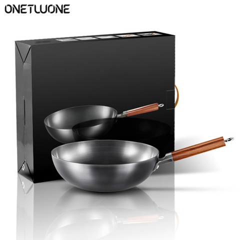 High Quality Iron Wok Traditional Handmade Iron Wok Non-stick Pan Non-coating Induction and Gas Cooker Cookware ► Photo 1/6